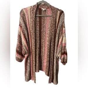 J. Jill Chunky Knit 3/4 Sleeve Multicolor Open Striped Cardigan